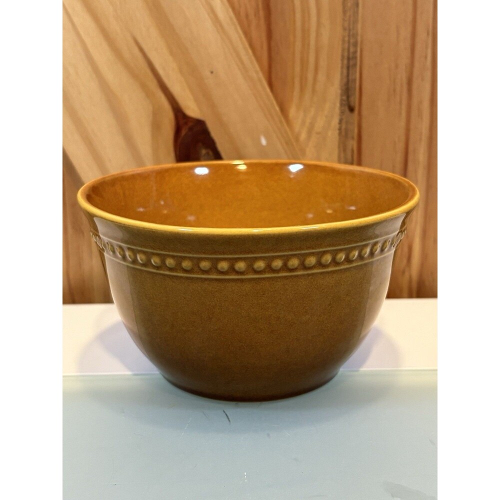Pier 1 Imports Spice Route Ginger Yellow Stoneware Beaded Rim 5.25" Cereal Bowl
